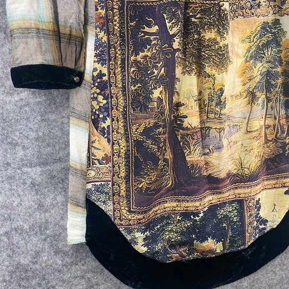 Soft Surroundings Button-Up XS Petite Tan Plaid Printed Tunic - Picture 5 of 8